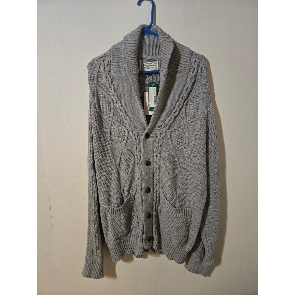 Flag & Anthem Mens Grey Cable Knit Shawl Collar Cardigan Sweater Size Large NWT